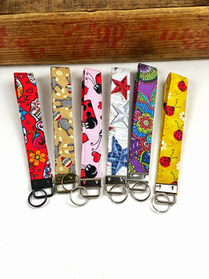 Assorted Cotton Wristlet Key Fob, Cotton Wrist Key Chain Holder, Cute Wristlet Keychain