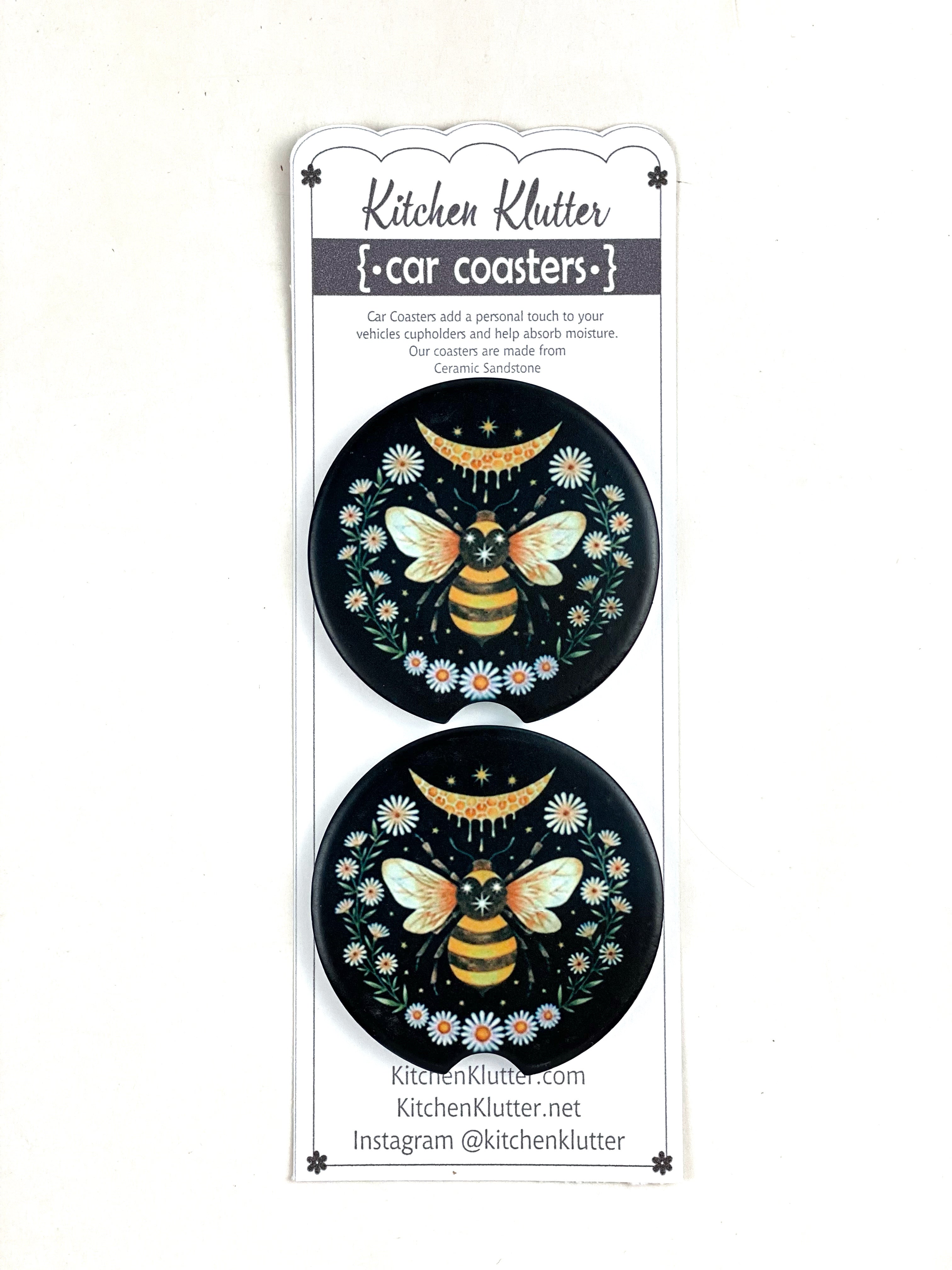 Honey Moon Car Coasters Ceramic Stone Sublimation Set of 2