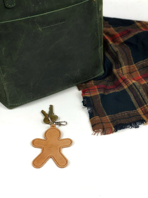 Leather Gingerbread Man Keychain