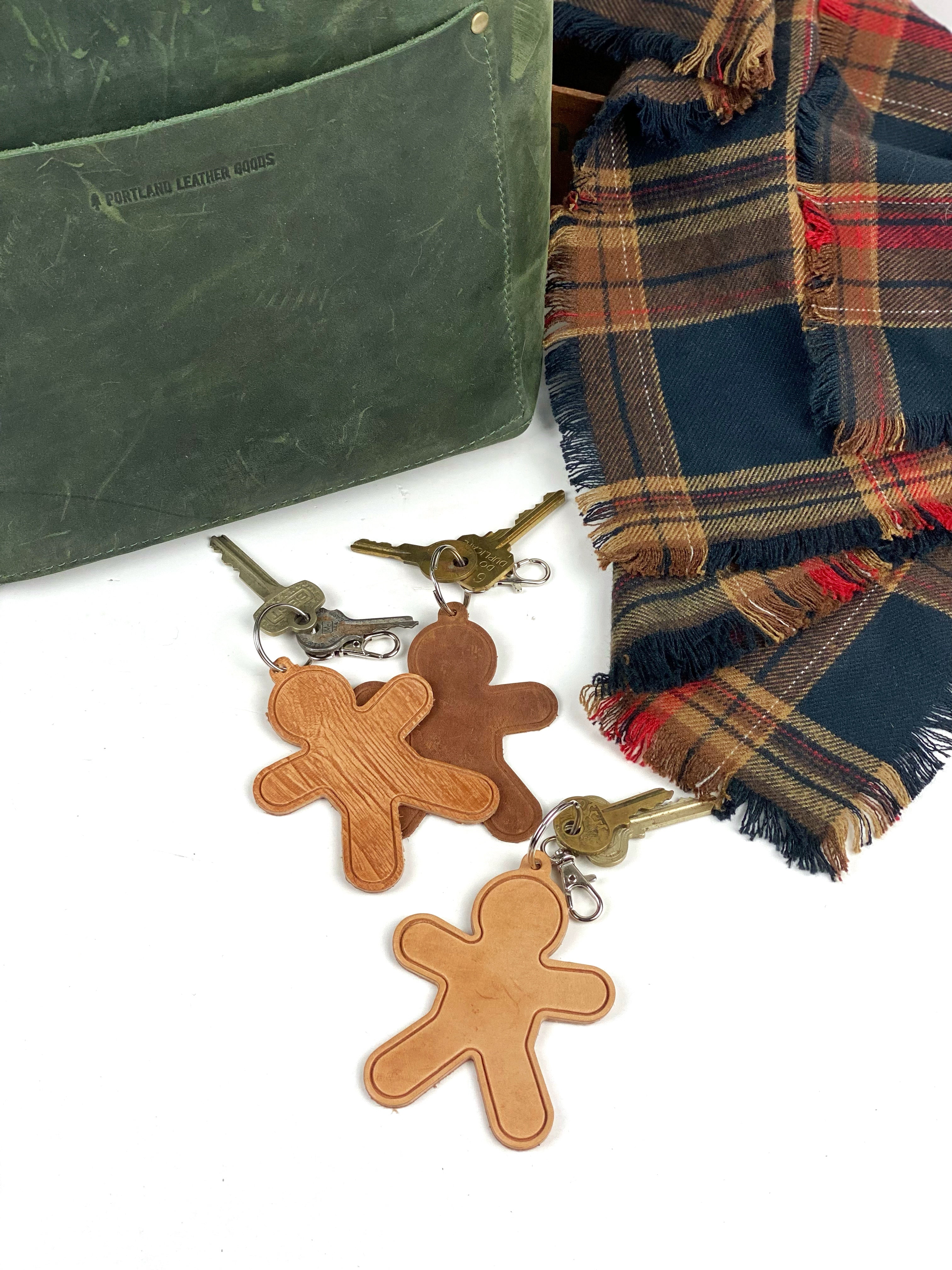 Leather Gingerbread Man Keychain