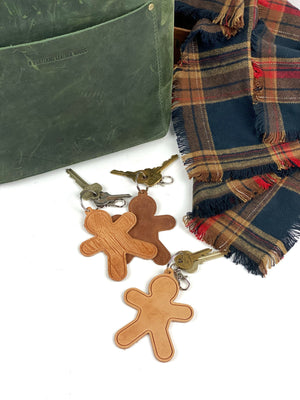 Leather Gingerbread Man Keychain