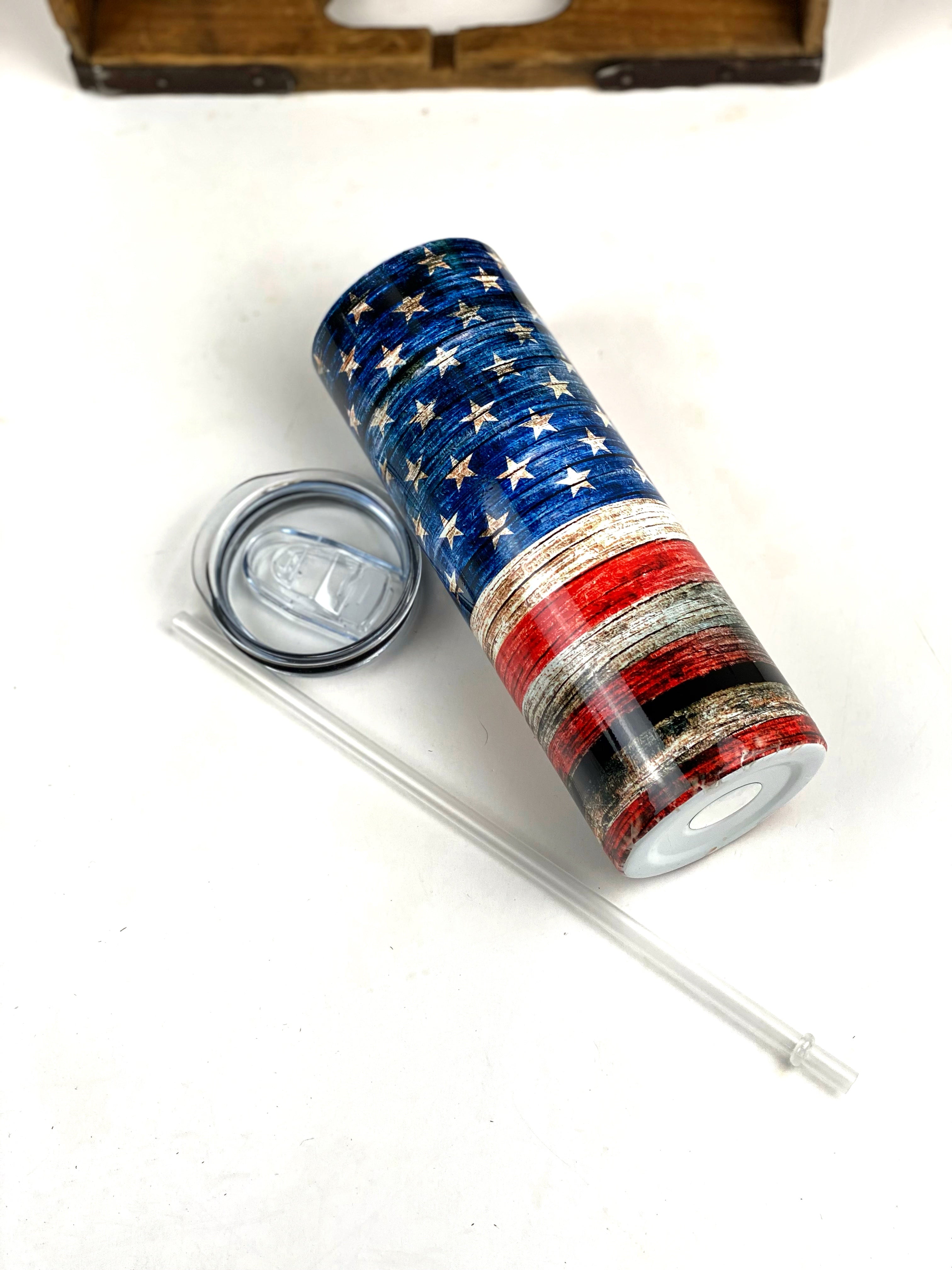 Distressed American Flag 20 oz Stainless Steel Skinny Tumbler Sublimation