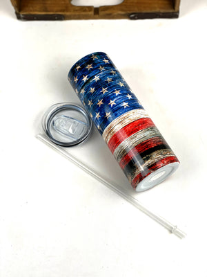 Distressed American Flag 20 oz Stainless Steel Skinny Tumbler Sublimation