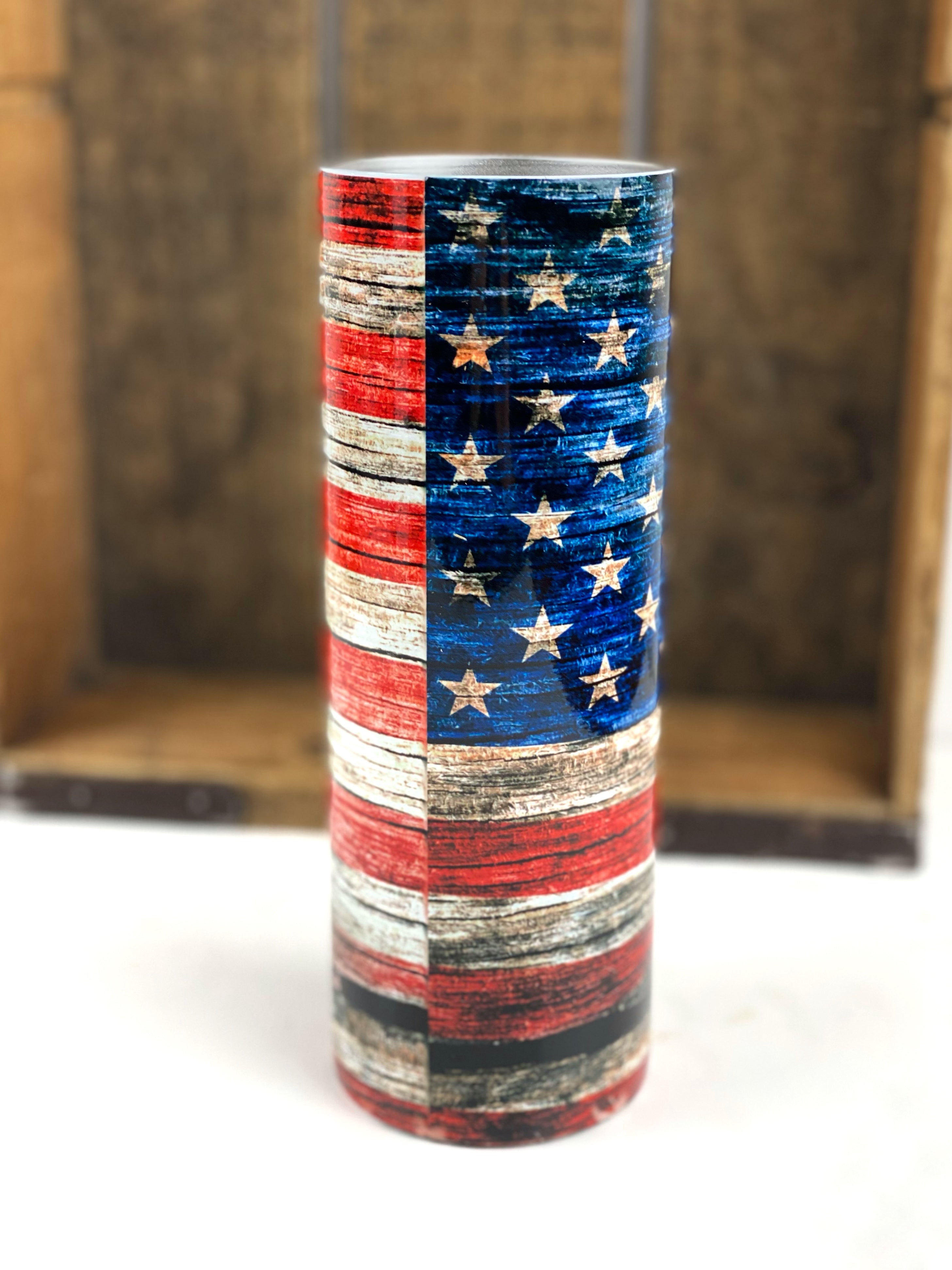 Distressed American Flag 20 oz Stainless Steel Skinny Tumbler Sublimation