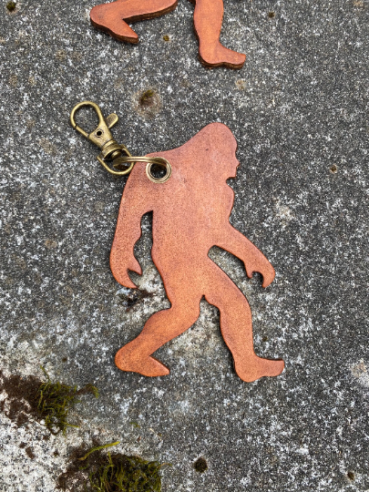 Bigfoot Leather Keychain Sasquatch Key Ring Backpack or Purse Fob Swivel Clasp Key Holder Yeti Big Foot