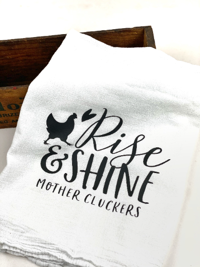 Chicken Flour Sack Towel, Mother Clucker Kitchen Towel, Extra Large Cotton Towel, Heat Pressed Vinyl Kitchen Towel, White Cotton Towel