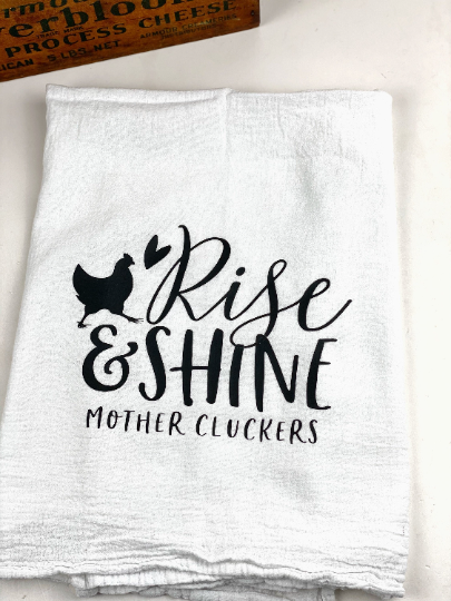 Chicken Flour Sack Towel, Mother Clucker Kitchen Towel, Extra Large Cotton Towel, Heat Pressed Vinyl Kitchen Towel, White Cotton Towel