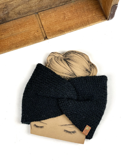 Messy Bun Ear Band Headband Touch of Alpaca Twist Turban Style Earwarmer Head Wrap Hat Alternative Black Green Taupe Lilac