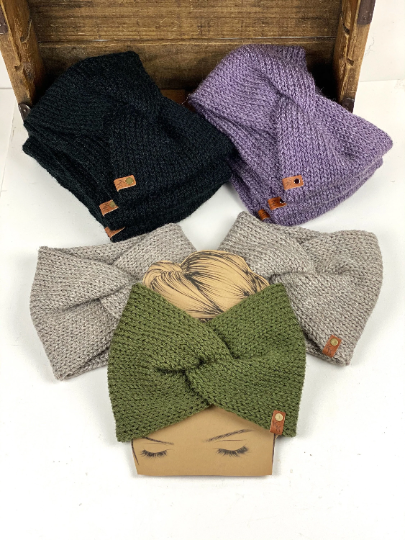 Messy Bun Ear Band Headband Touch of Alpaca Twist Turban Style Earwarmer Head Wrap Hat Alternative Black Green Taupe Lilac