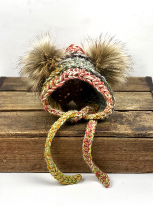 Coney Island Baby Bear Hat, Baby Bonnet Hat, Double Pom Hood, Toddler Bear Hat, Childs Double Pom Hat, Coastal Cub Hat, Hats for Kids