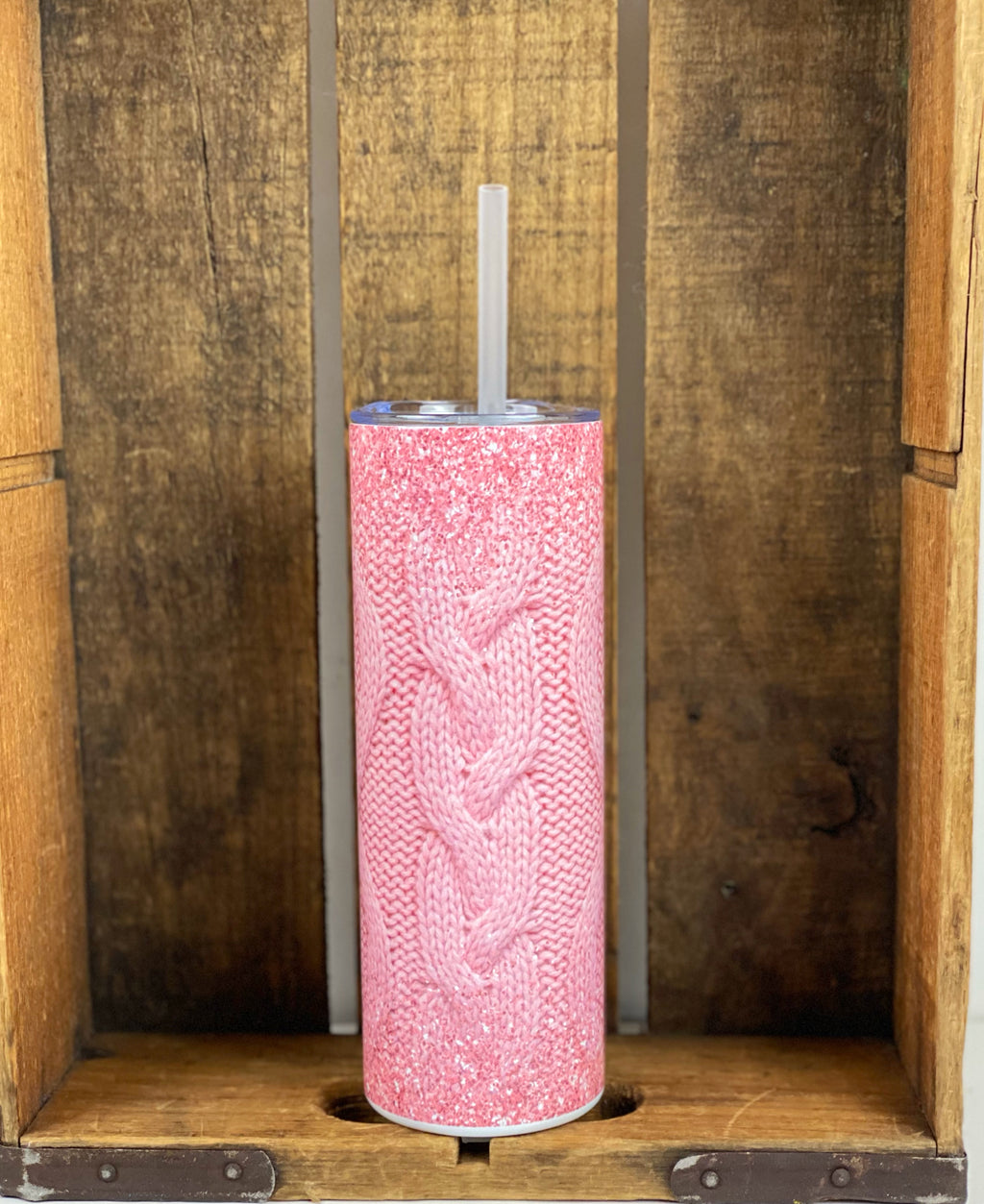 Knit Cables Pink Bling 20 oz Stainless Steel Skinny Tumbler Sublimation