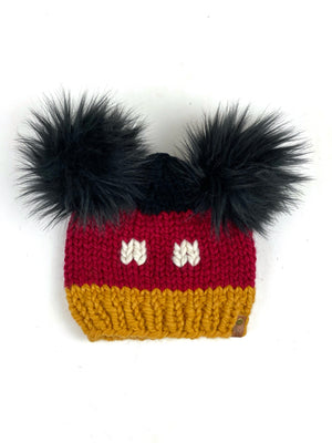 Mouse Ear Double Pom Knit Hat Beanie