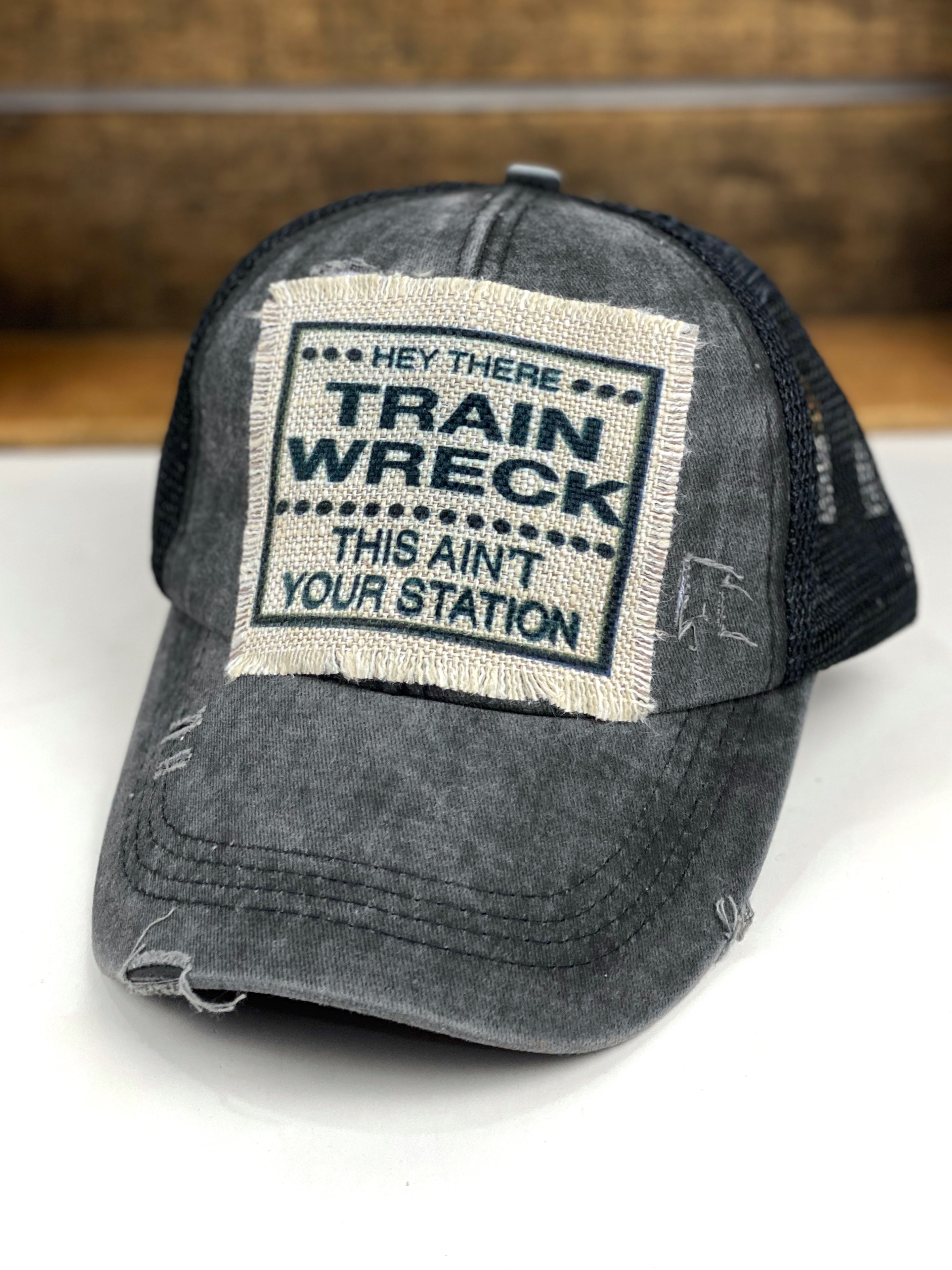 Hey There Trainwreck This Aint Your Station Lightweight Canvas Tote Bag, Leopard Print Mesh Ponytail Baseball Cap, Hat Patch
