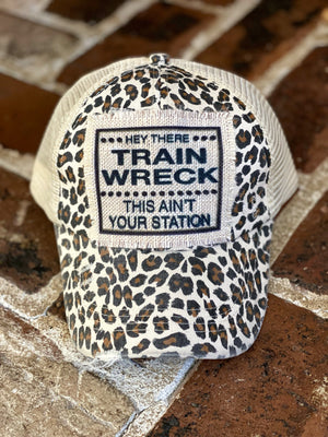Hey There Trainwreck This Aint Your Station Lightweight Canvas Tote Bag, Leopard Print Mesh Ponytail Baseball Cap, Hat Patch