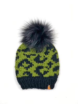 Leopard Print Hand Knit Beanie Faux Fur Pom - KitchenKlutter