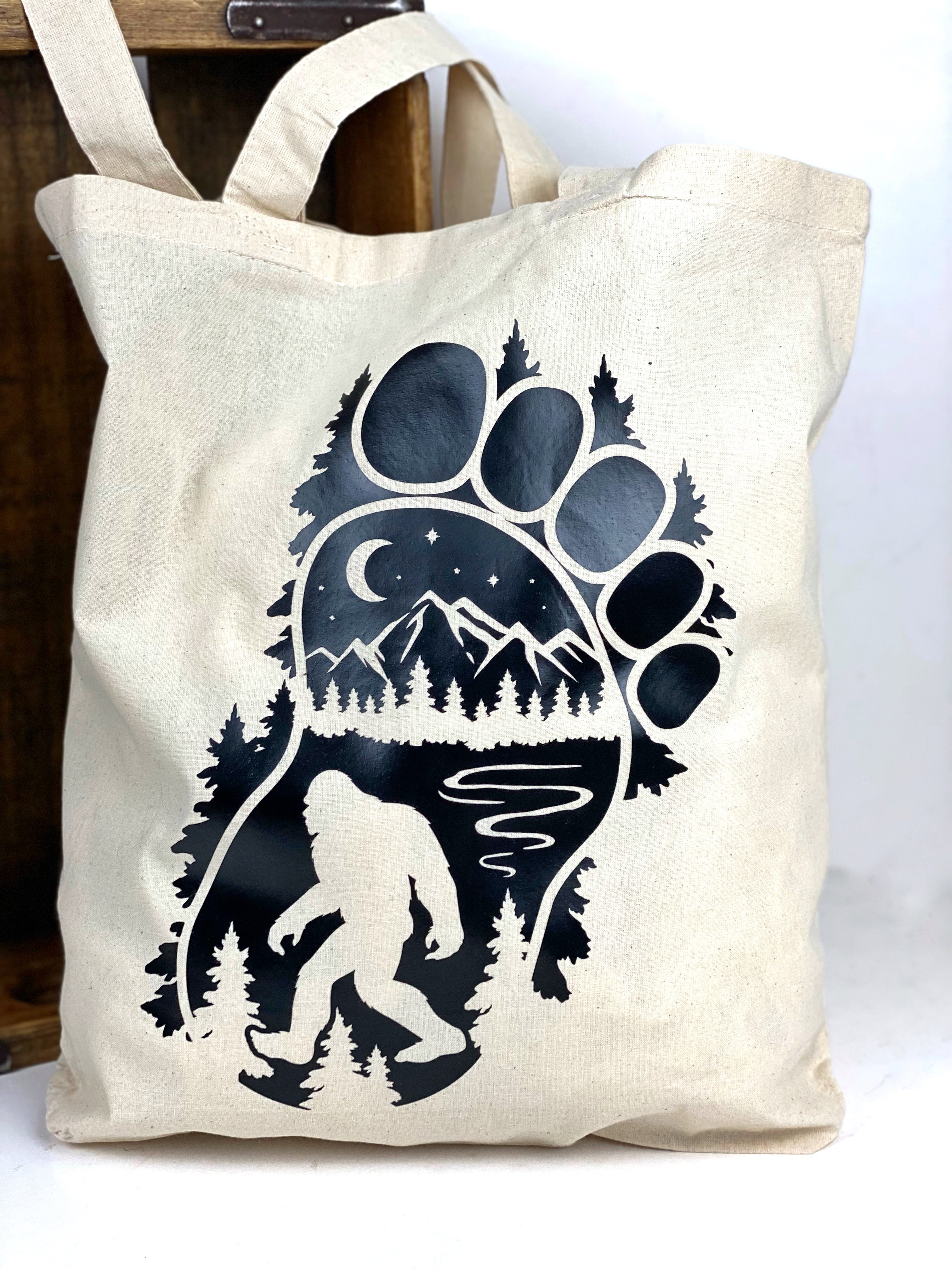 Sasquatch Collection  Leather Keychain, Bigfoot Key Ring Backpack Purse Charm Fob,  Big Foot Vinyl Cotton Tote, Sasquatch Hat, Hat Patch