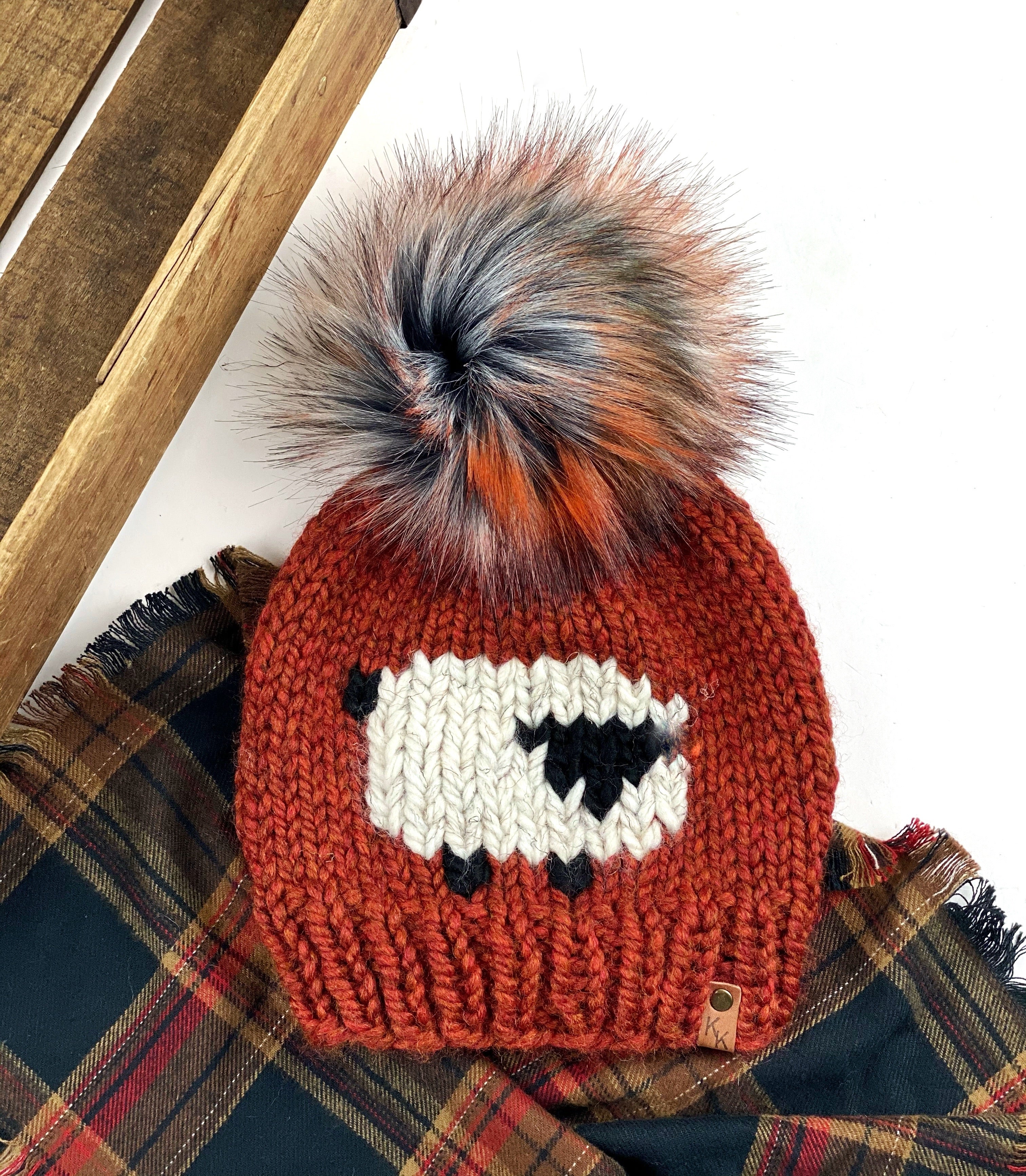 Knit Sheep Beanie Wool Blend Womens Adult Hat Faux Fur Pom Pom Hat