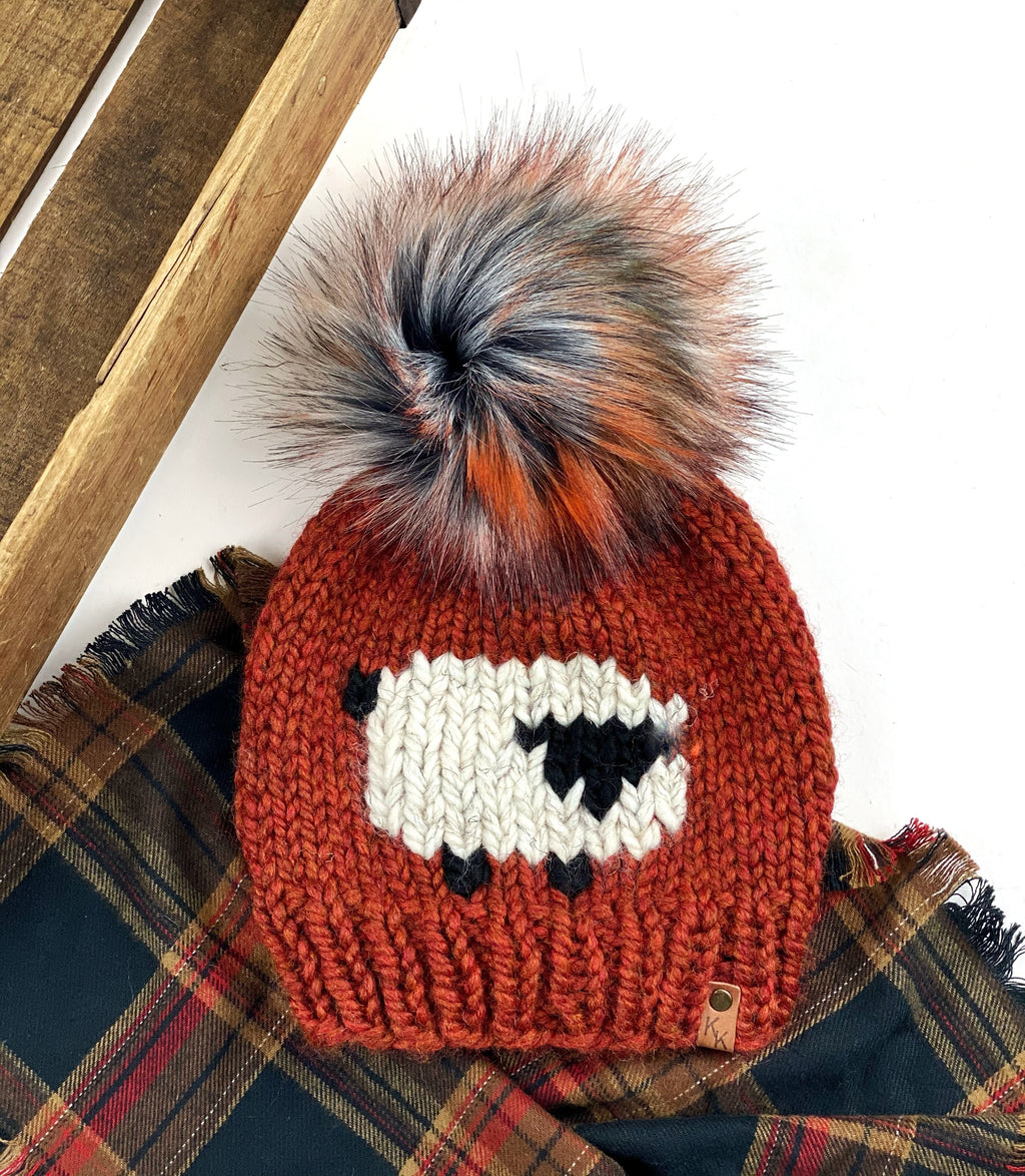 Knit Sheep Beanie Wool Blend Womens Adult Hat Faux Fur Pom Pom Hat