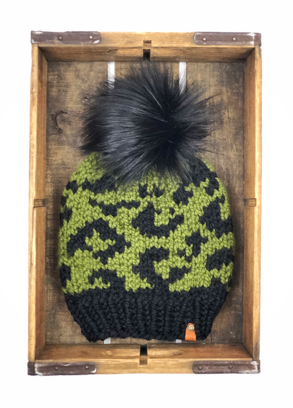 Leopard Print Hand Knit Beanie Faux Fur Pom - KitchenKlutter