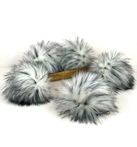 Husky Faux Fur Pom Pom White with Black Streaks