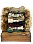 Hand Knit Folded Brim Super Bulky Beanie Faux Fur Pom