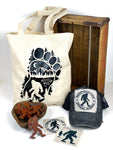 Sasquatch Collection  Leather Keychain, Bigfoot Key Ring Backpack Purse Charm Fob,  Big Foot Vinyl Cotton Tote, Sasquatch Hat, Hat Patch
