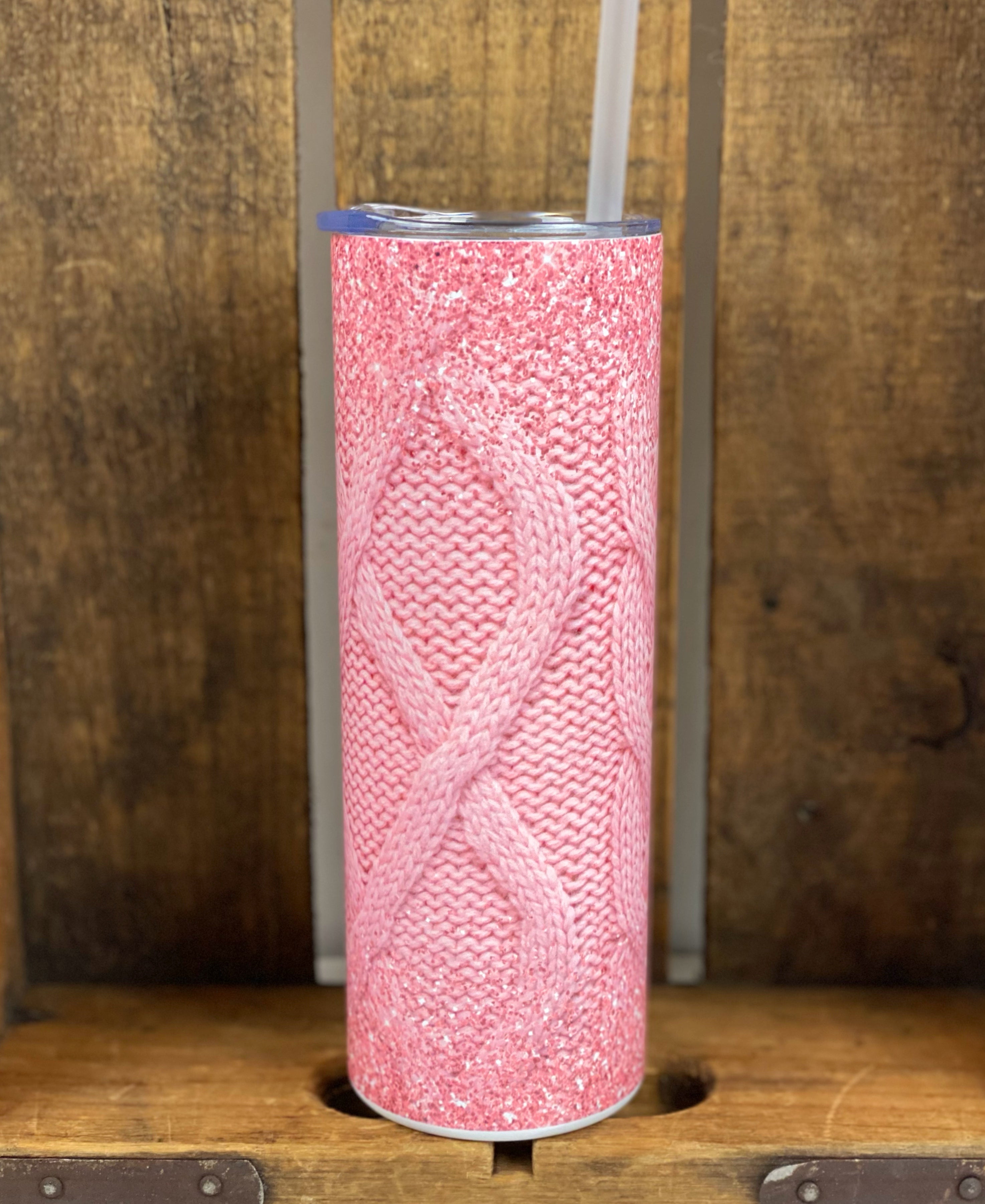 Knit Cables Pink Bling 20 oz Stainless Steel Skinny Tumbler Sublimation