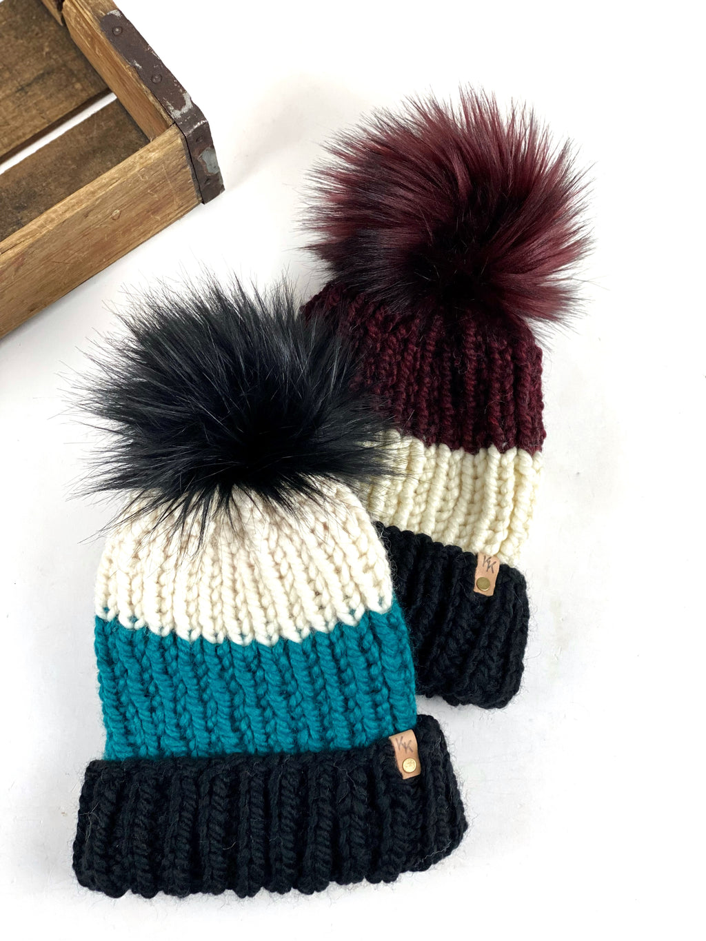Knit Beanie, Hand Knit Beanie, Folded Brim Beanie, Womens Knit Hat, Womens Pom Pom Hat, Bulky Knit Hat, Ski Hat, Scrap Hats OOAK