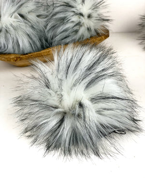 Husky Faux Fur Pom Pom White with Black Streaks