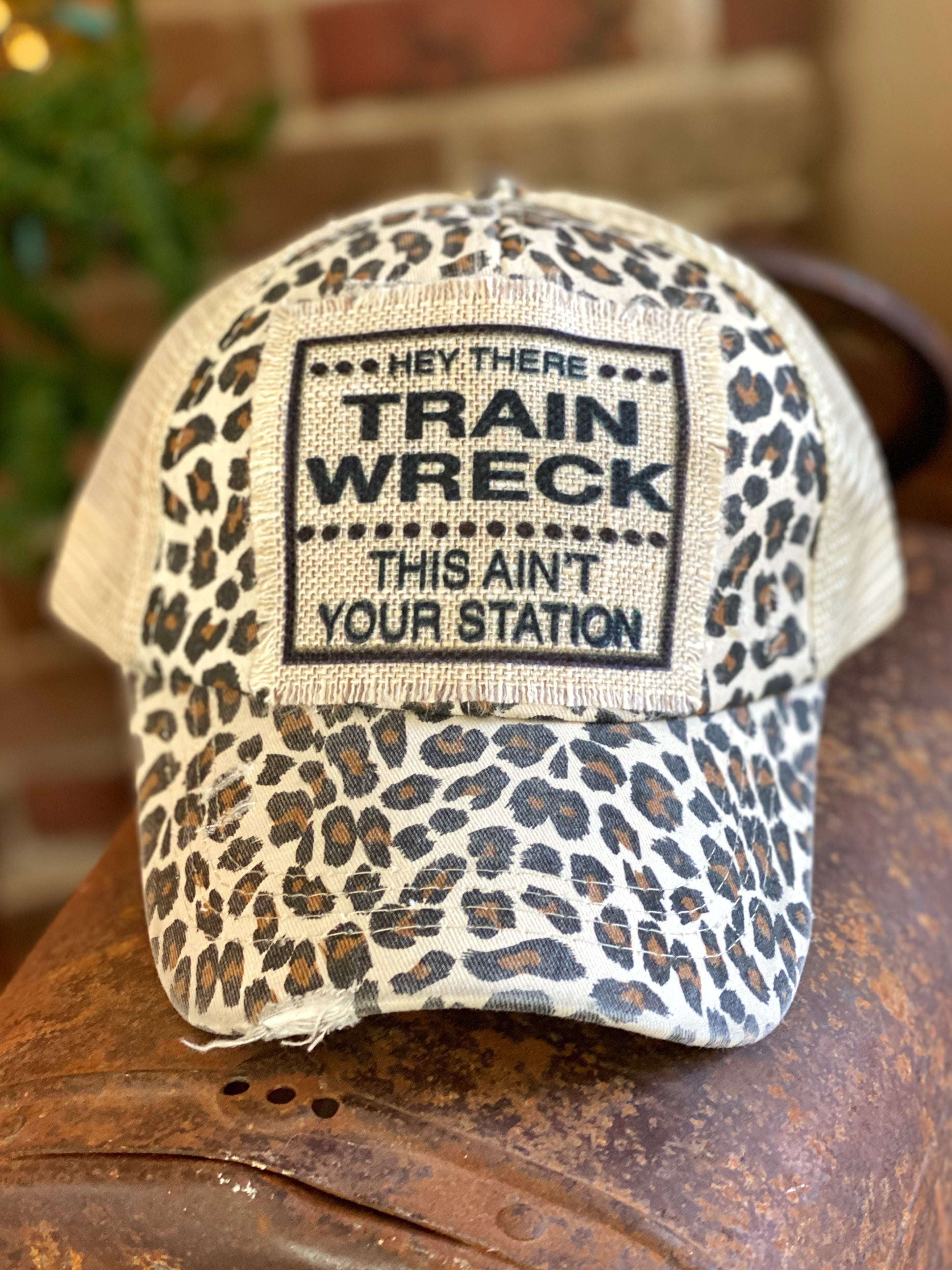 Hey There Trainwreck This Aint Your Station Lightweight Canvas Tote Bag, Leopard Print Mesh Ponytail Baseball Cap, Hat Patch