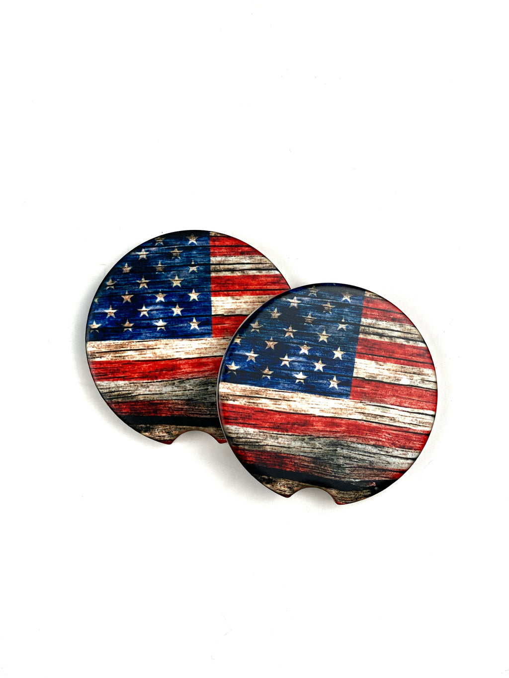 Distressed American Flag Car Coasters Ceramic Stone Sublimation Set of 2