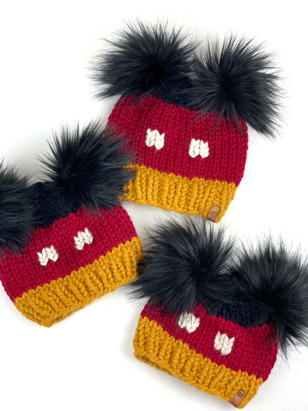 Mouse Ear Double Pom Knit Hat Beanie