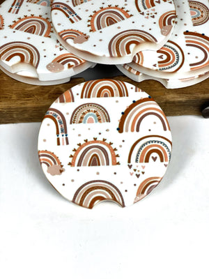 Boho Rainbow Car Coasters Ceramic Stone Sublimation Set of 2