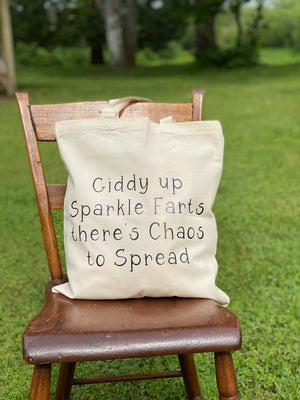 Giddy up Sparkle Farts Cotton Tote Bag, Lightweight Thin Natural Cotton Tote Bag, Reusable Tote Bag, Farmers Market Bag