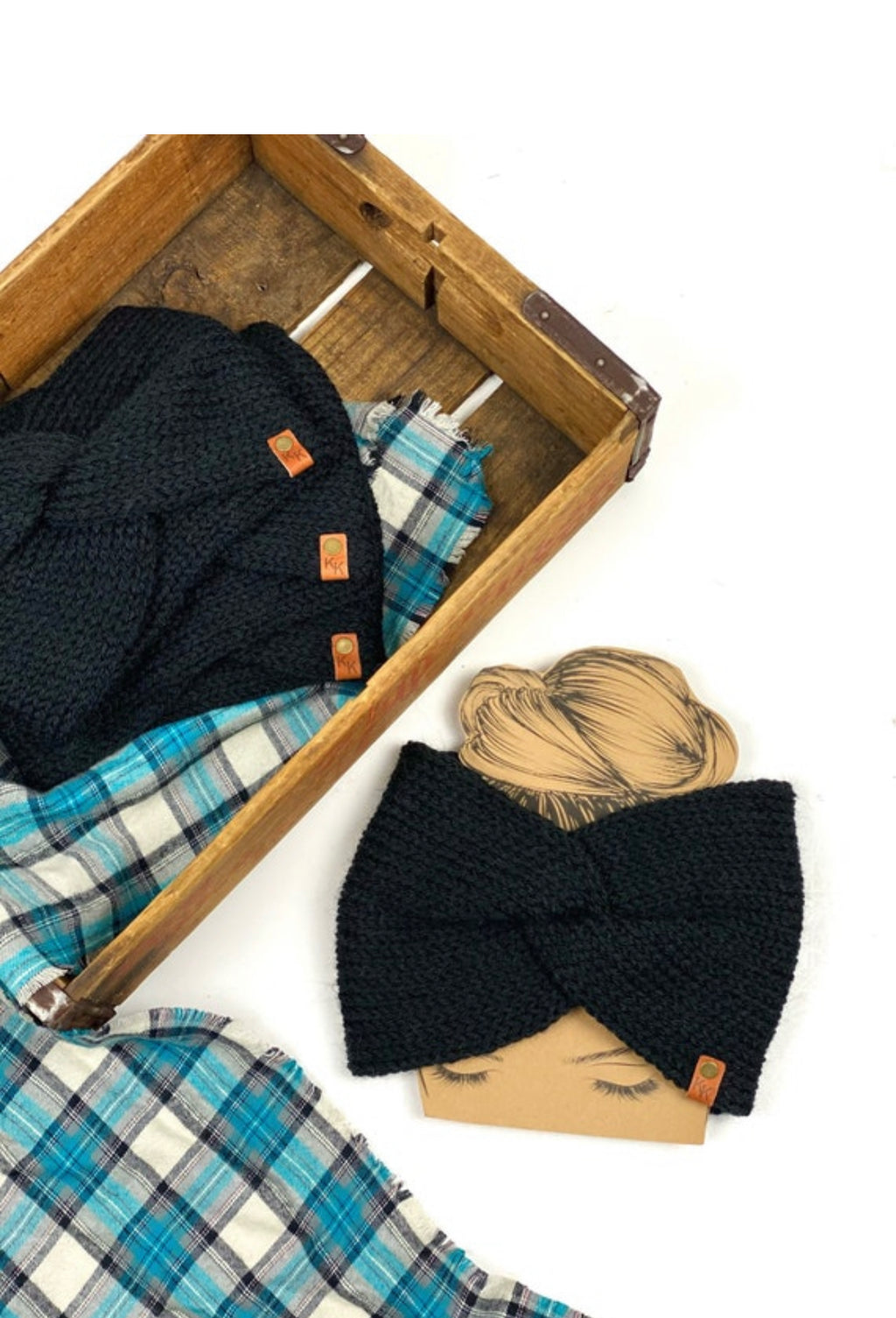 Black Messy Bun Ear Band Headband Touch of Alpaca Twist Turban Style Earwarmer Head Wrap Hat Alternative