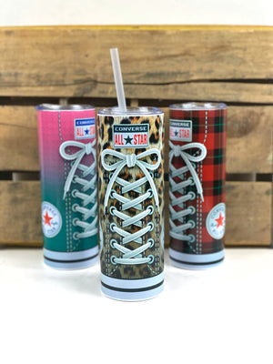 Converse Sneakers 20 oz Stainless Steel Skinny Tumbler Sublimation Hot Cold Coffee Soda Chuck Taylors