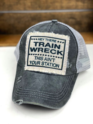 Hey There Trainwreck This Aint Your Station Lightweight Canvas Tote Bag, Leopard Print Mesh Ponytail Baseball Cap, Hat Patch