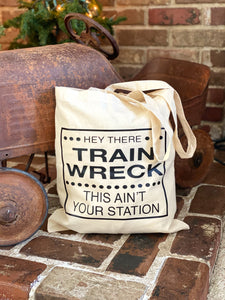 Hey There Trainwreck This Aint Your Station Lightweight Canvas Tote Bag, Leopard Print Mesh Ponytail Baseball Cap, Hat Patch