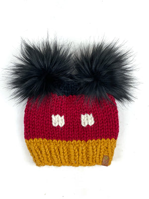 Mouse Ear Double Pom Knit Hat Beanie