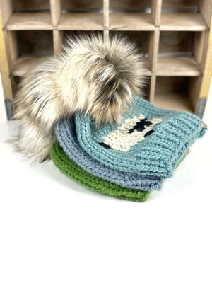 Knit Sheep Beanie Wool Blend Womens Adult Hat Faux Fur Pom Pom Hat
