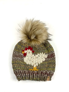 Knit Urban Camo Chicken Beanie Wool Blend Womens Adult Hat Faux Fur Pom Pom Hat