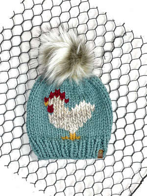 Succulent Knit Chicken Hat Beanie Wool Blend Womens Adult Hat Faux Fur Pom Pom Hat