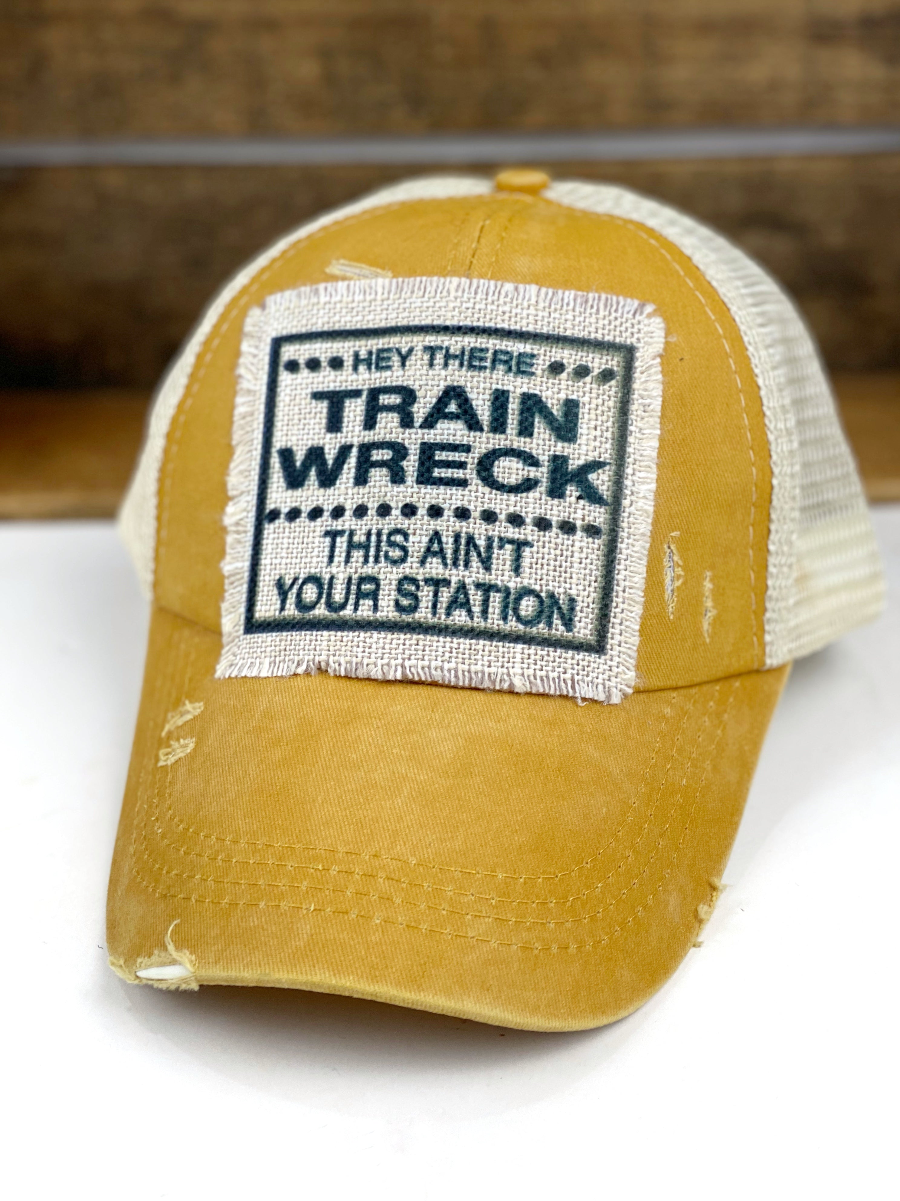 Hey There Trainwreck This Aint Your Station Lightweight Canvas Tote Bag, Leopard Print Mesh Ponytail Baseball Cap, Hat Patch
