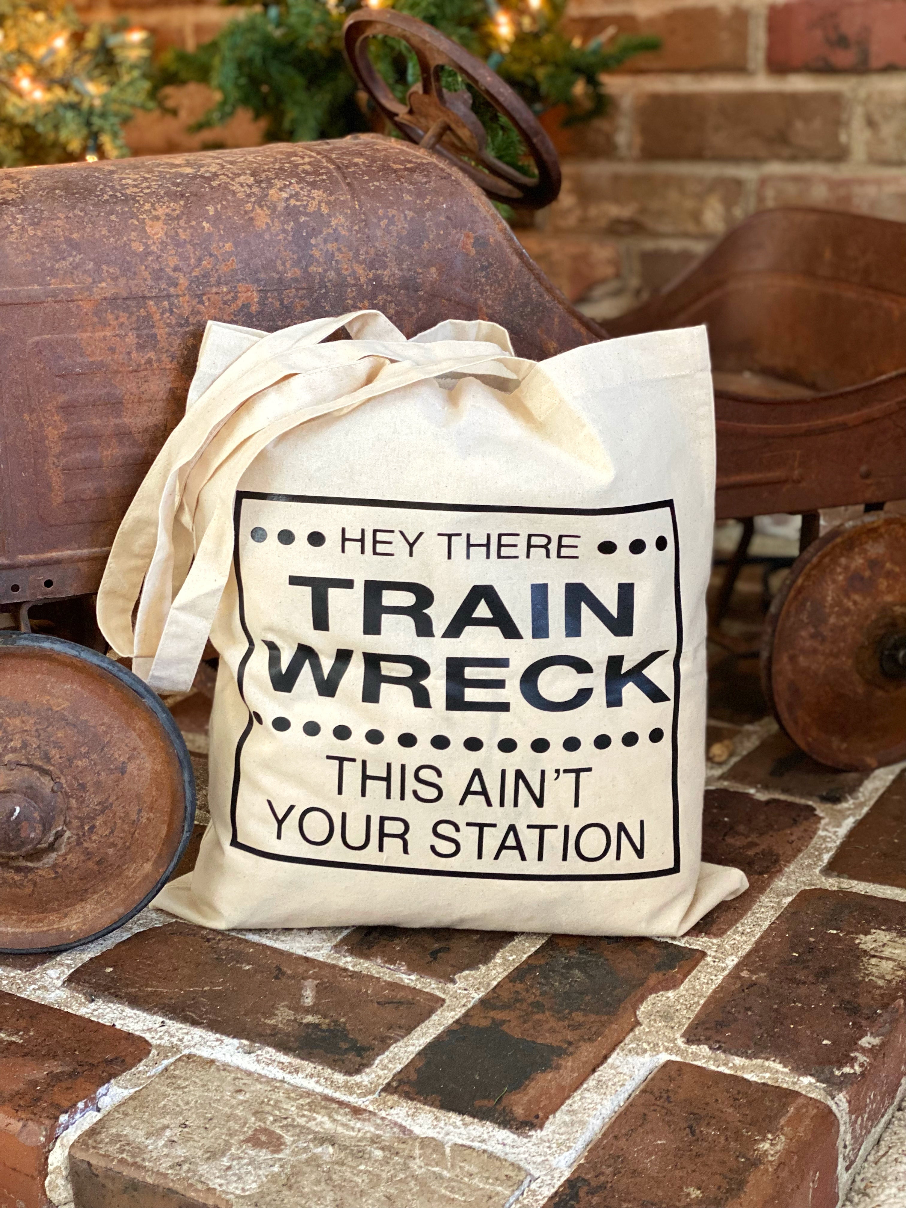 Hey There Trainwreck This Aint Your Station Lightweight Canvas Tote Bag, Leopard Print Mesh Ponytail Baseball Cap, Hat Patch