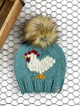 Succulent Knit Chicken Hat Beanie Wool Blend Womens Adult Hat Faux Fur Pom Pom Hat